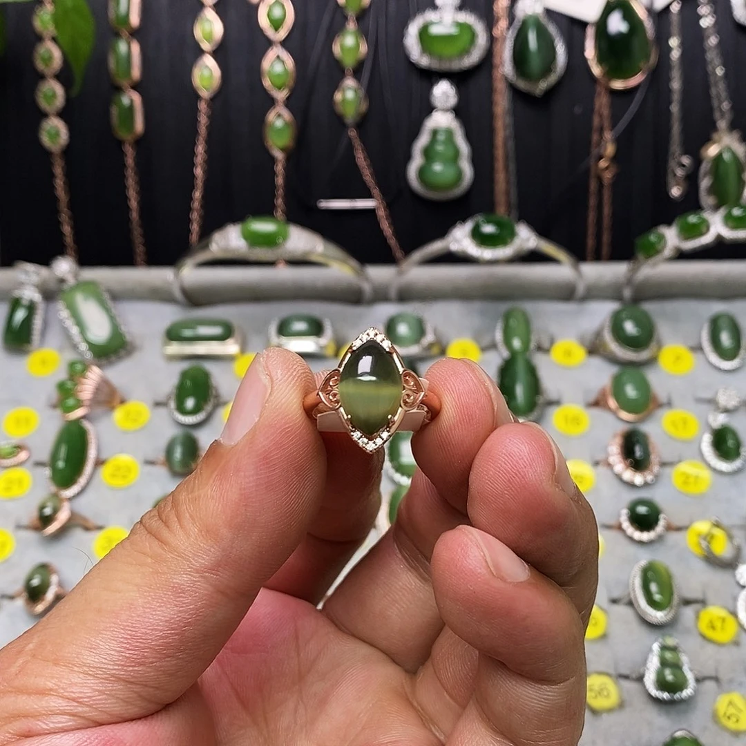 和田玉（碧玉）戒指银S925镶嵌