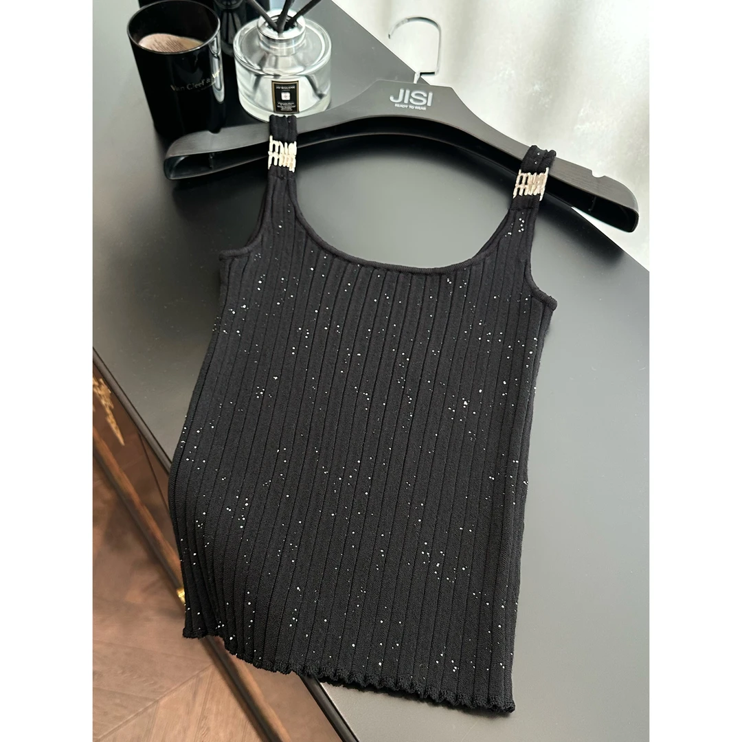 JISI M字扣黑色针织吊带背心-BX25191