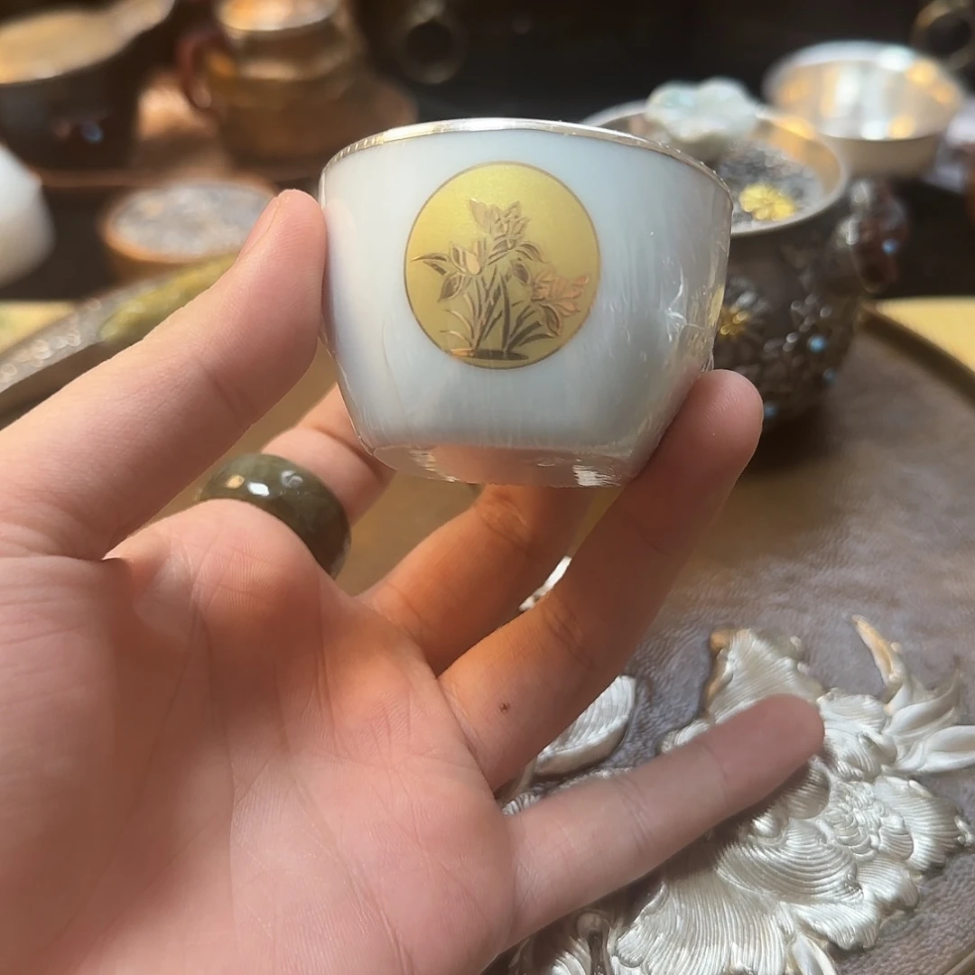 瓷包银杯子足银999