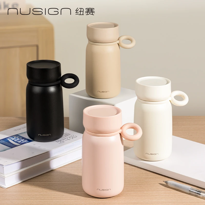 得力摇摇暖手杯保温杯食品级316L学生卡通便携水壶高颜值水杯