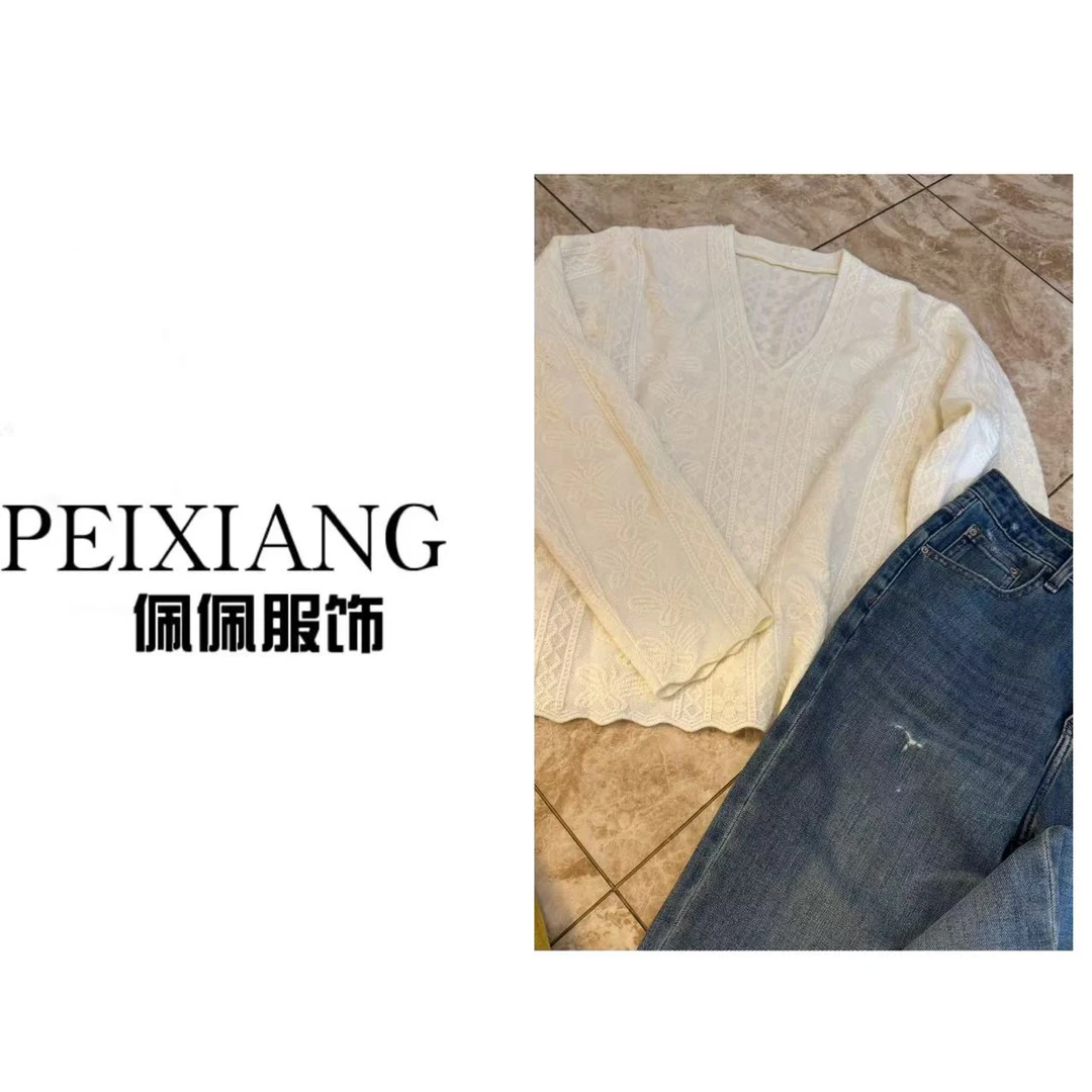 佩佩PC 【V领花纹】针织衫 G10234 6026057 时尚百搭套头春秋休闲