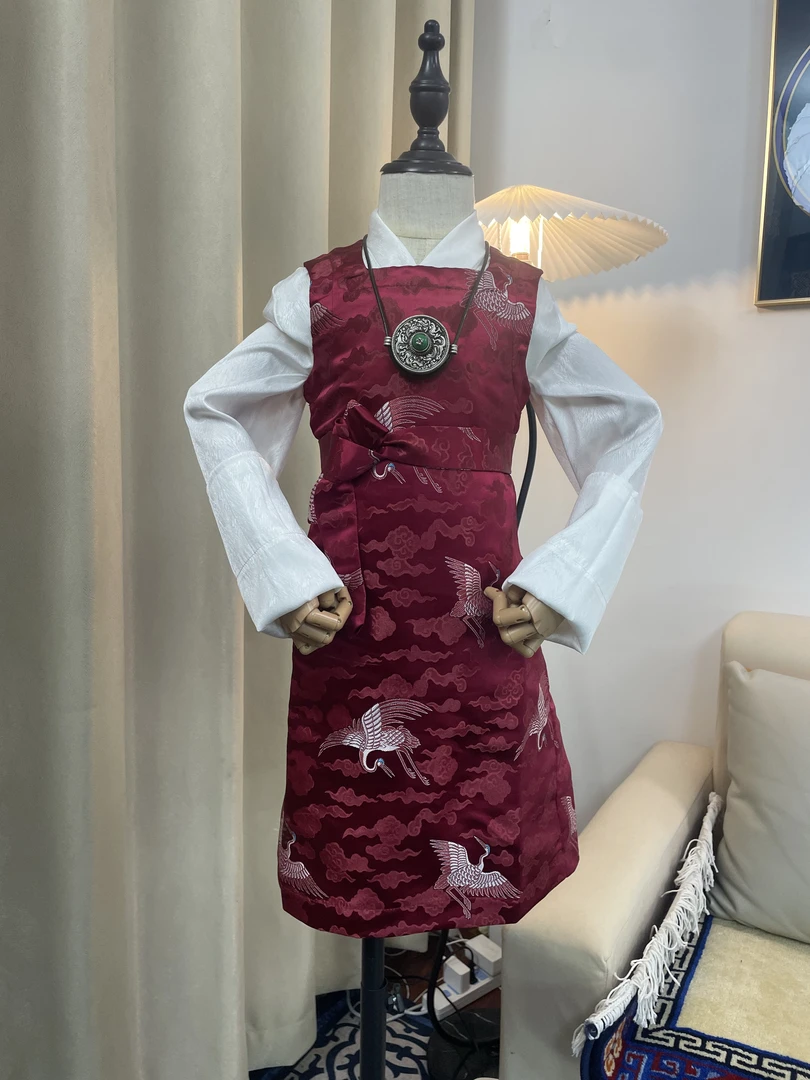 【仙鹤】儿童西藏服民族风背带博拉和西衬衣夏款两件套半真丝博拉裙