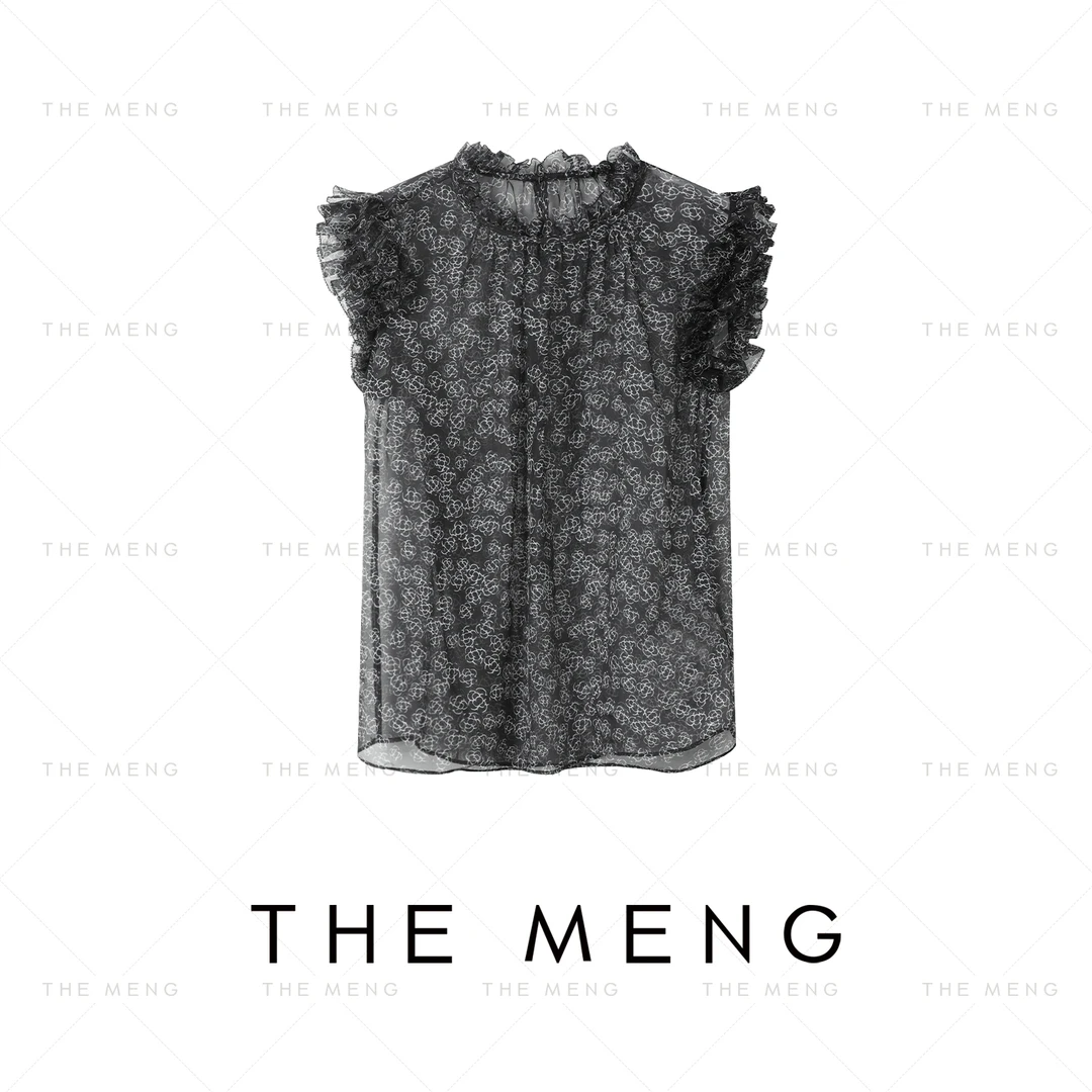 THE MENG【鸢尾花】顺纡绉优雅通勤显瘦无袖T恤#M252B0396