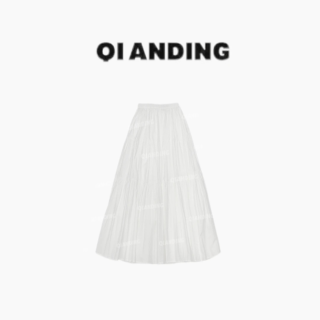 【QIANDING】25新款”心动”白色蛋糕裙半身裙25640