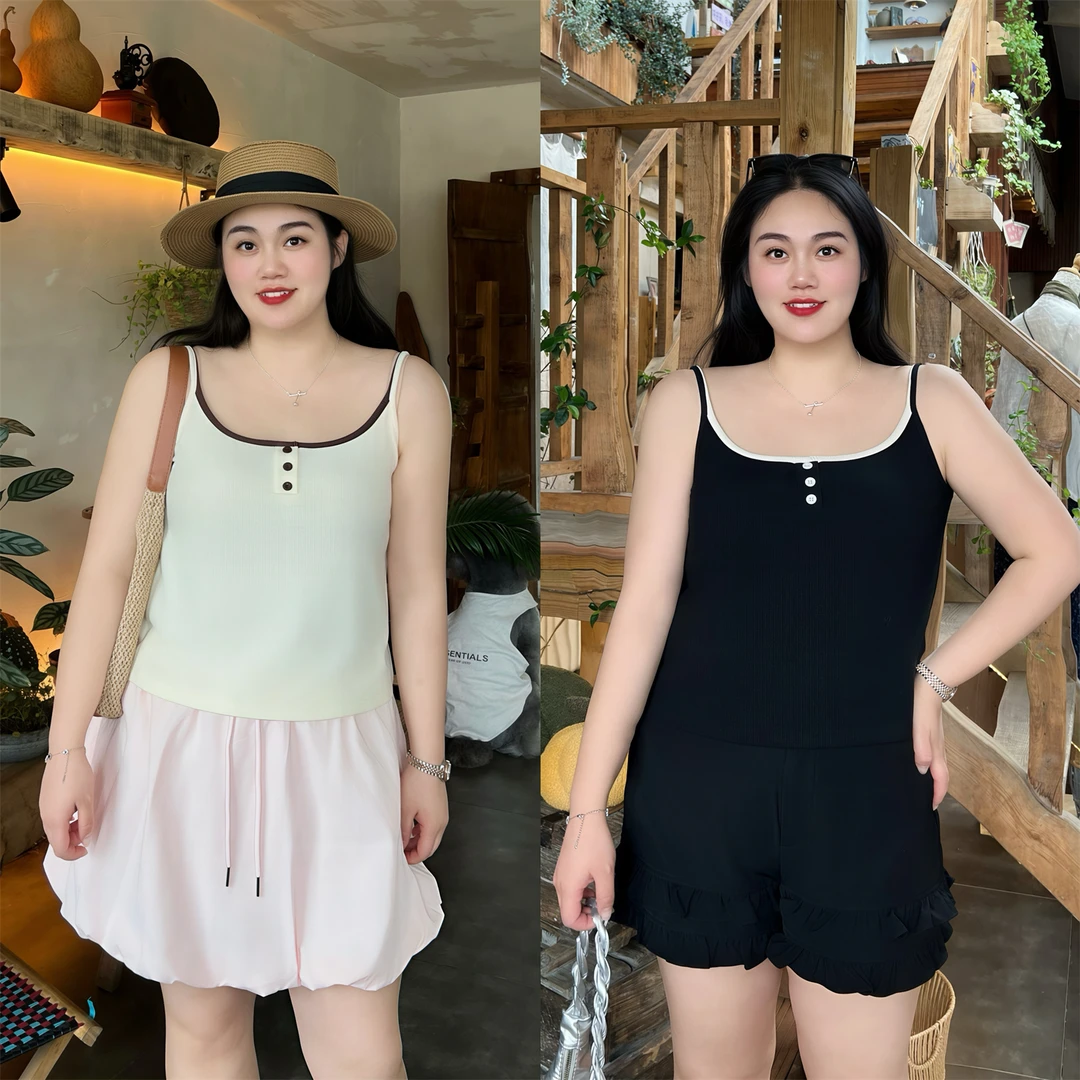 断码捡漏F盛夏花卉 / 辣妹款莫代尔撞色吊带背心15024花契大码