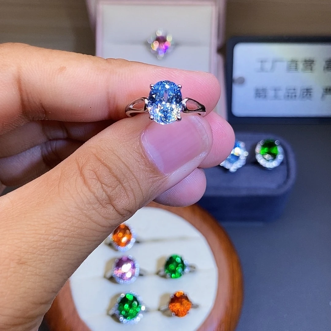 戒圈银S925镶嵌海蓝宝石