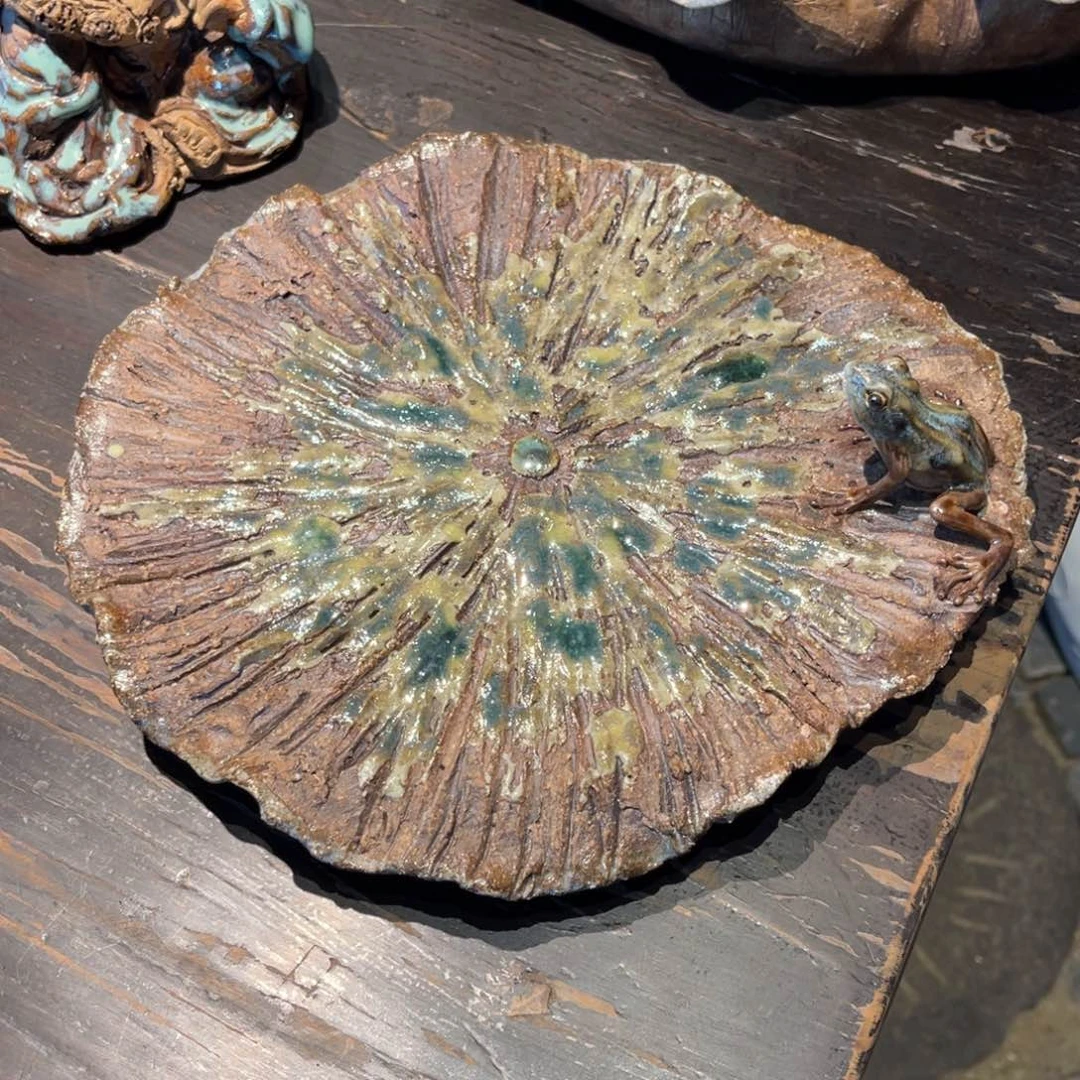 陶艺作品荷叶干泡台壶承