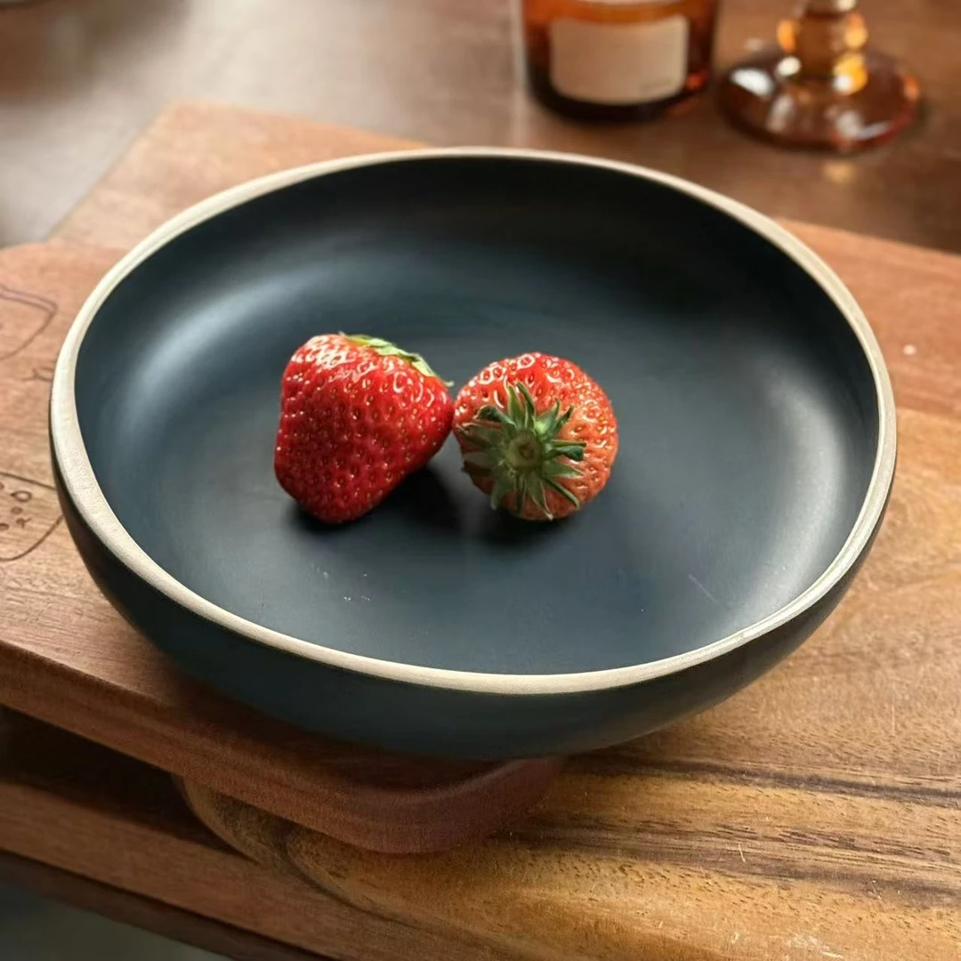 p338  复古陶瓷深盘异形7.7英寸沙拉盘 微瑕 凑满20发货