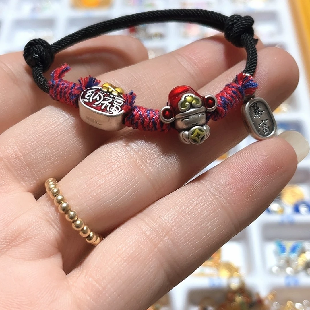 吊坠足银珐琅财财纳福手串