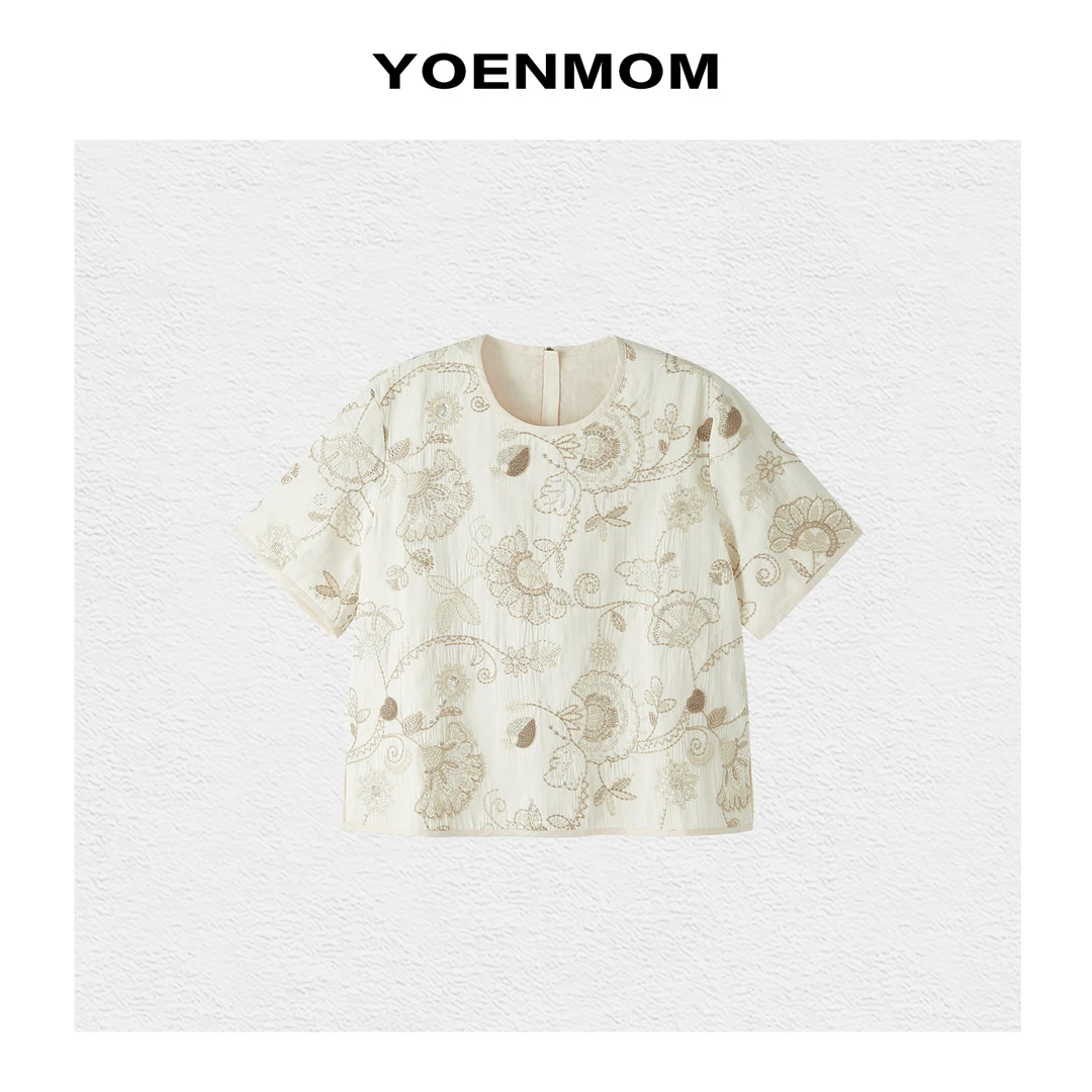 YOENMOM·南枝曲·醋酸人棉内里100苎麻重工满绣清新雅致国风上衣