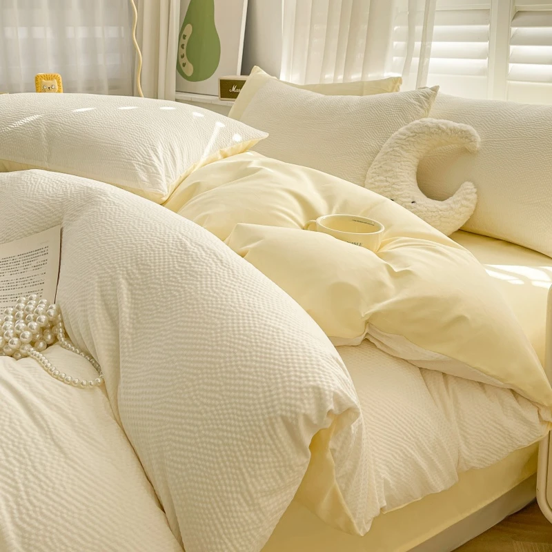 清新四件套磨毛春夏新款泡泡纱床上床单被套大学生宿舍三件套