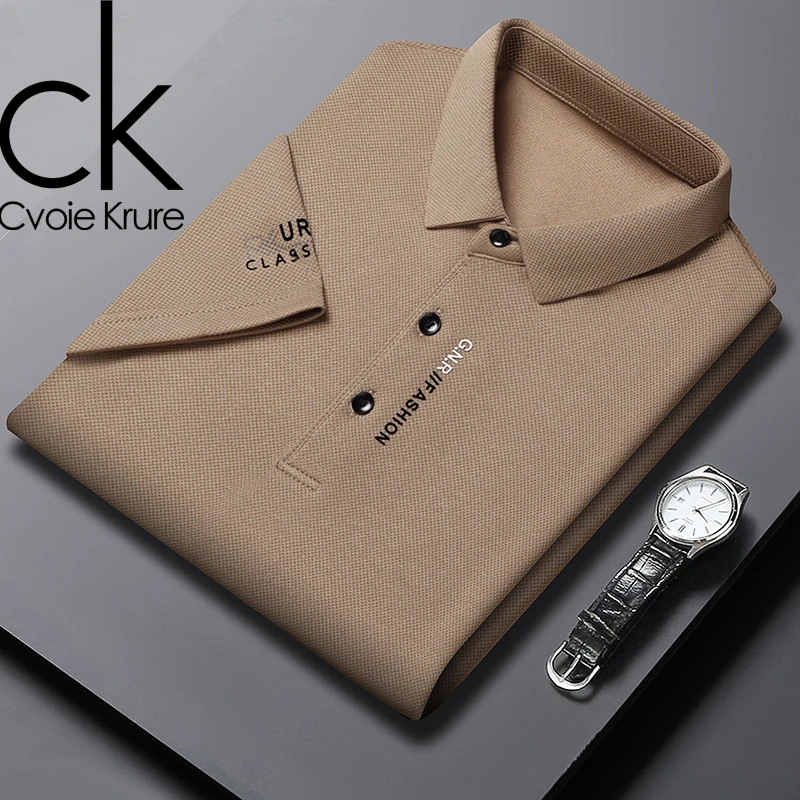 CK 高档男士无痕冰丝短袖T恤夏季翻领休闲透气高级感POLO衫男潮