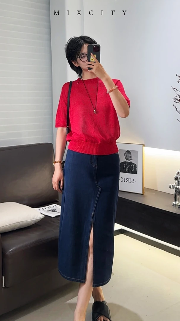 【亚楠本楠】街拍裙◆复古设计感不规则开叉牛仔半身裙4509