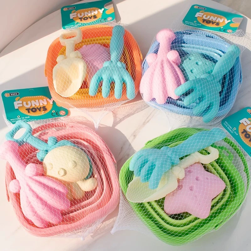 新品ins儿童多功能折叠桶便携手提沙滩玩具水桶铲耙挖沙戏水赶海