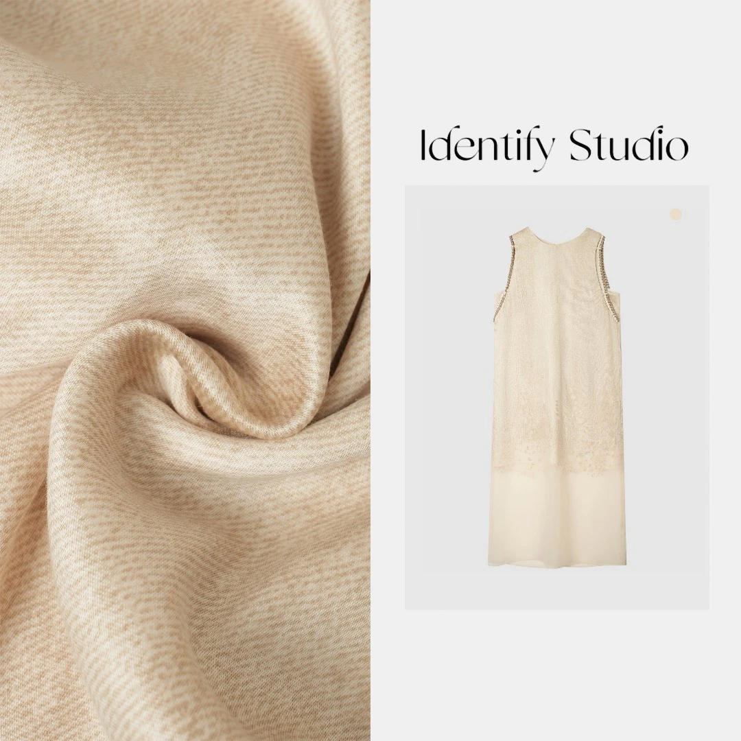 IDENTIFY“白茶月光”夏季新款时尚定位剪花拼接薄纱圆领连衣裙25SS