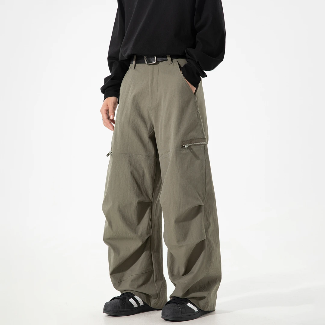 美式复古打褶弯刀伞兵休闲裤男士秋季高街男男士春窄工地冰丝男款