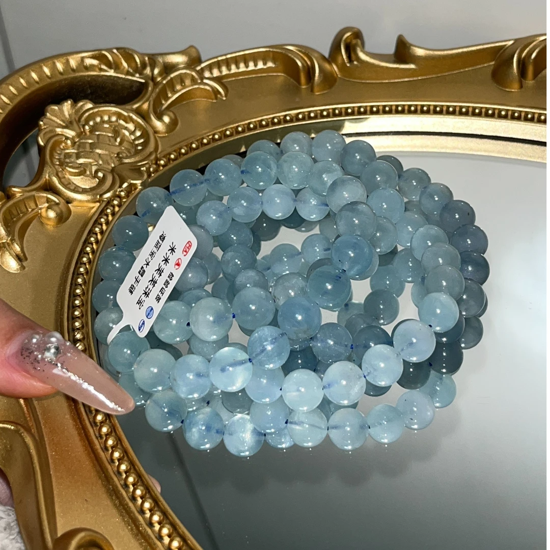 【MiMi芙芙】蓝天白云--9mm天然海蓝宝水晶