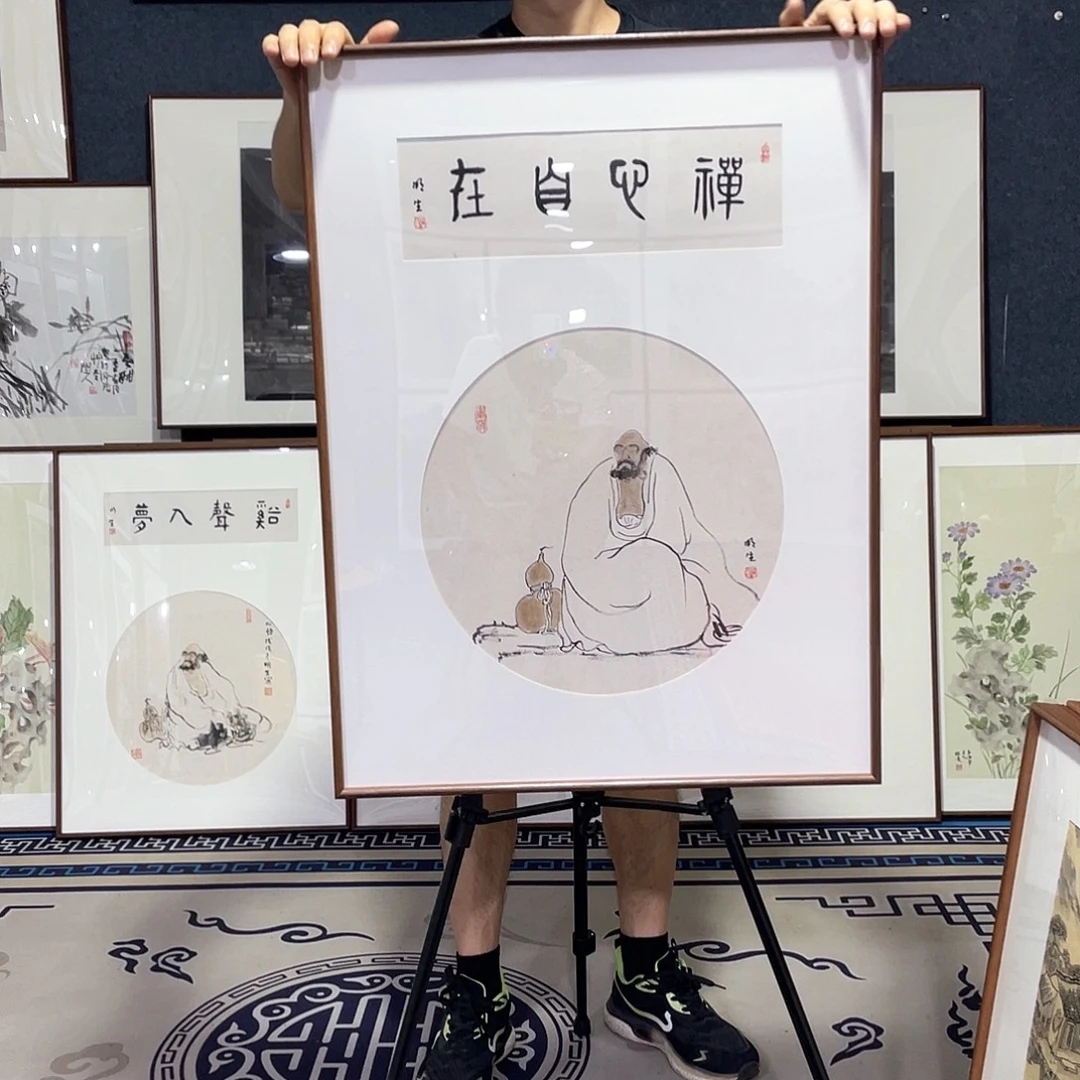 国画手绘画作品带框80/60