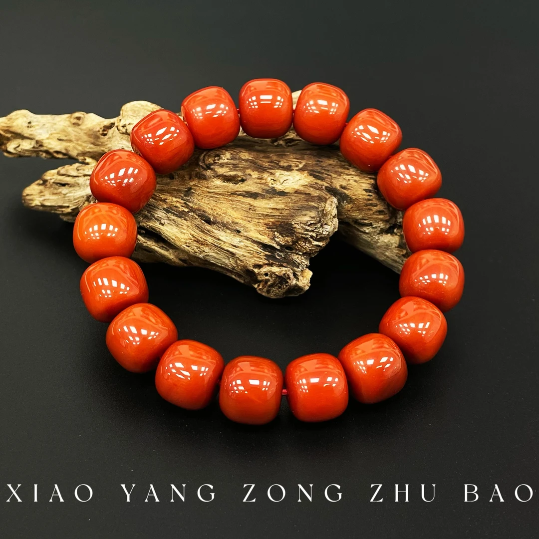 【小杨总珠宝】Y8150 天然柿子红卡13mm老型珠手串【多样性发其一】
