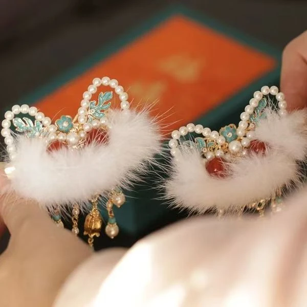 醒狮流苏新年发夹边夹后脑勺夹子汉服新款配饰红色可爱发饰拜年