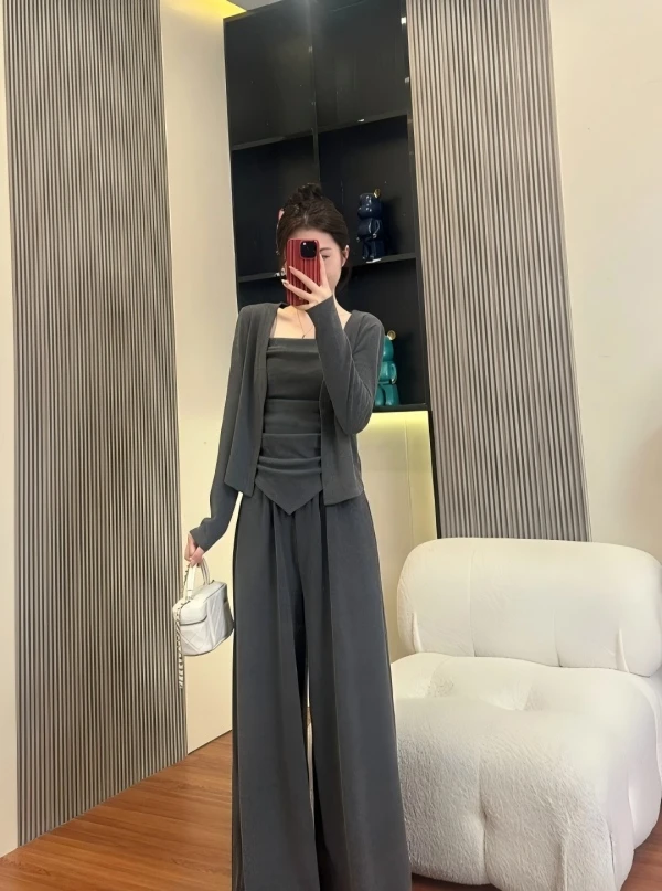 (新款深灰色)阔腿轻熟风女装连体针织时尚套装气质休闲风