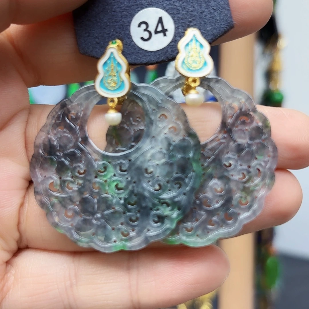 嗣***璐翡翠银S925镶嵌耳饰