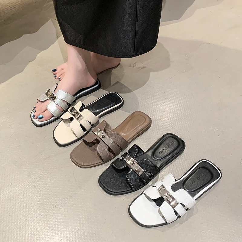 法式高级感凉拖鞋女夏外穿2025新款时尚凉鞋平底透气懒人一字拖鞋