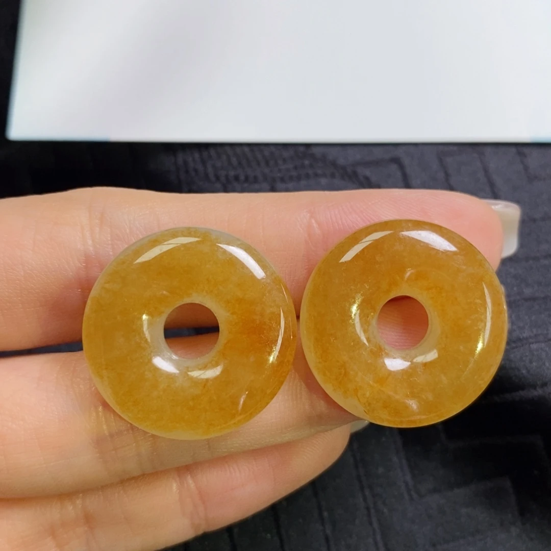 翡翠未镶嵌耳饰黄翡鸳鸯色甜甜圈