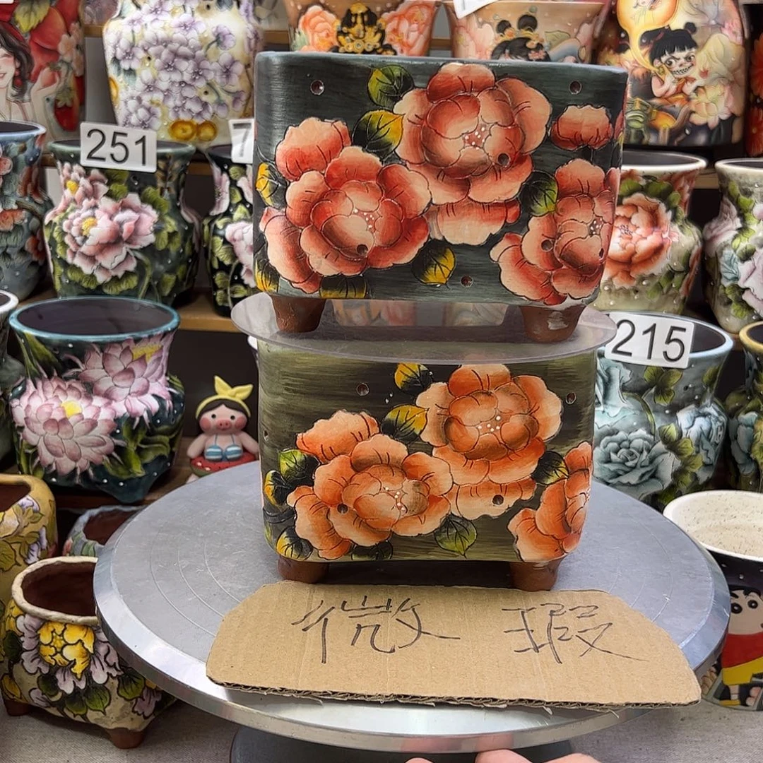 小***虾景德镇炫彩手绘景德镇陶瓷花盆