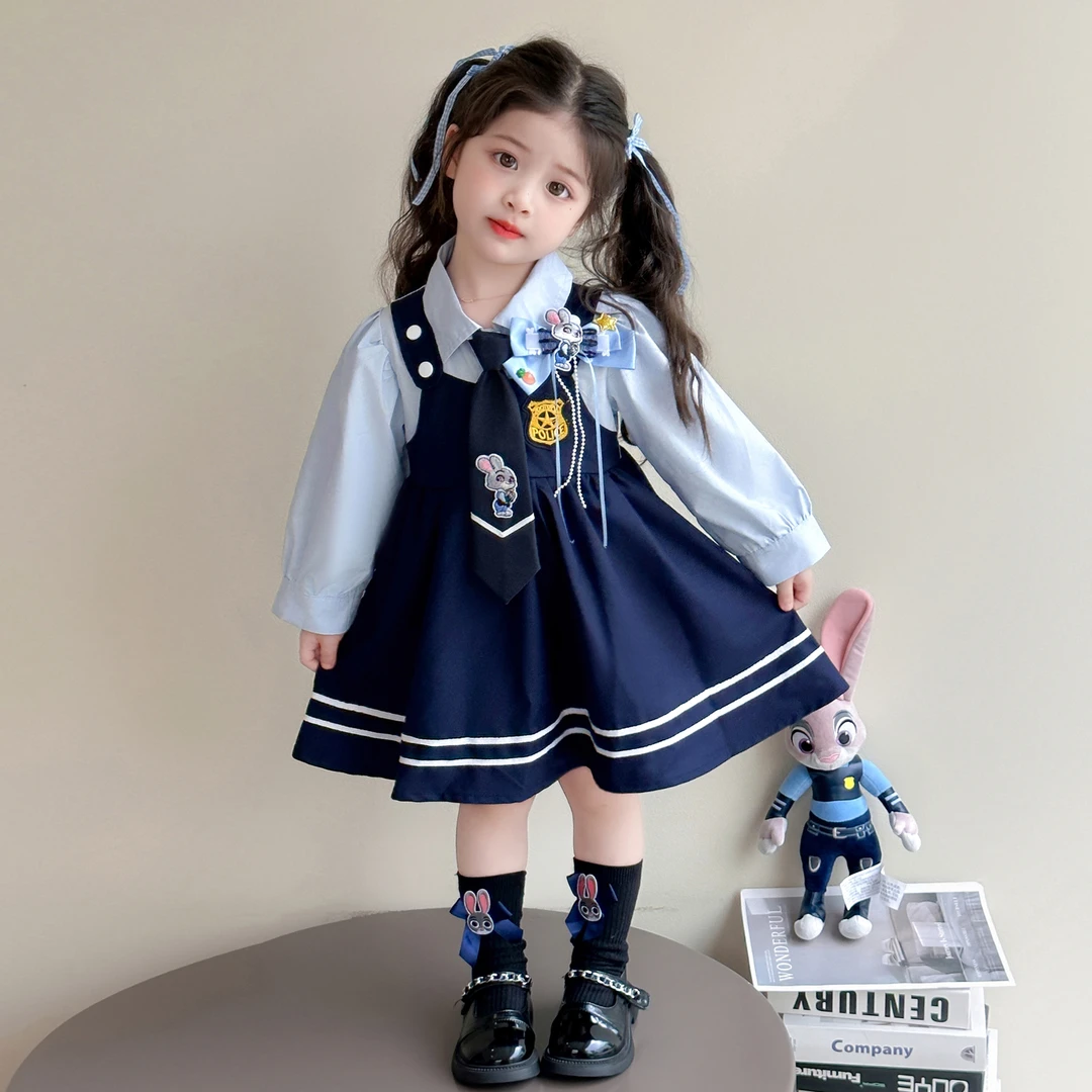 女童春秋兔子警官长袖连衣裙2025新款宝宝洋气衣服秋装儿童公主裙