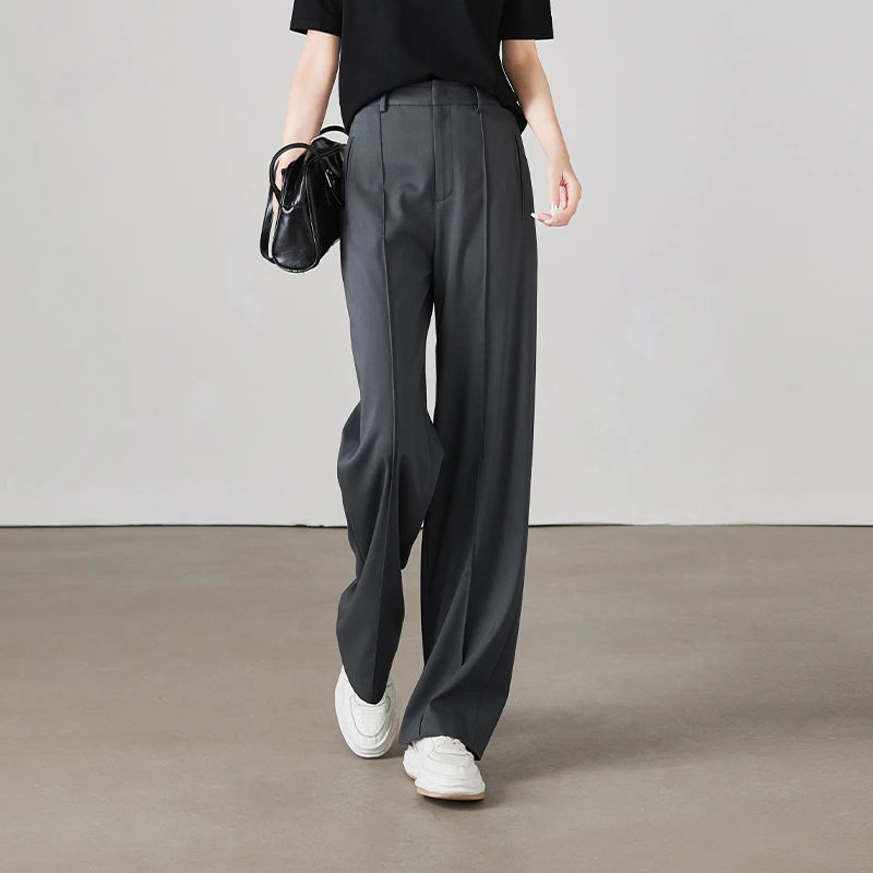 索菲丝尔2025春季休闲阔腿裤子女简约拖地裤长裤51103立体线1