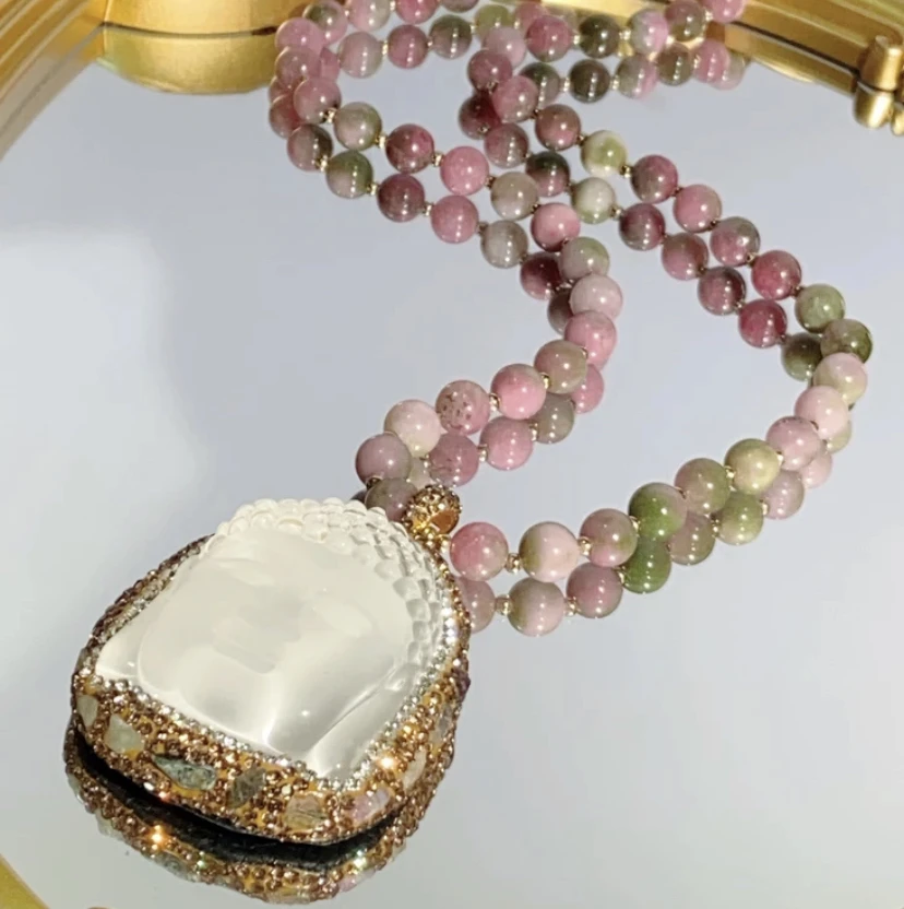 铜合金合成锆石吊坠 TTSD 白色大日如来百搭复古镶嵌吊坠项链4034