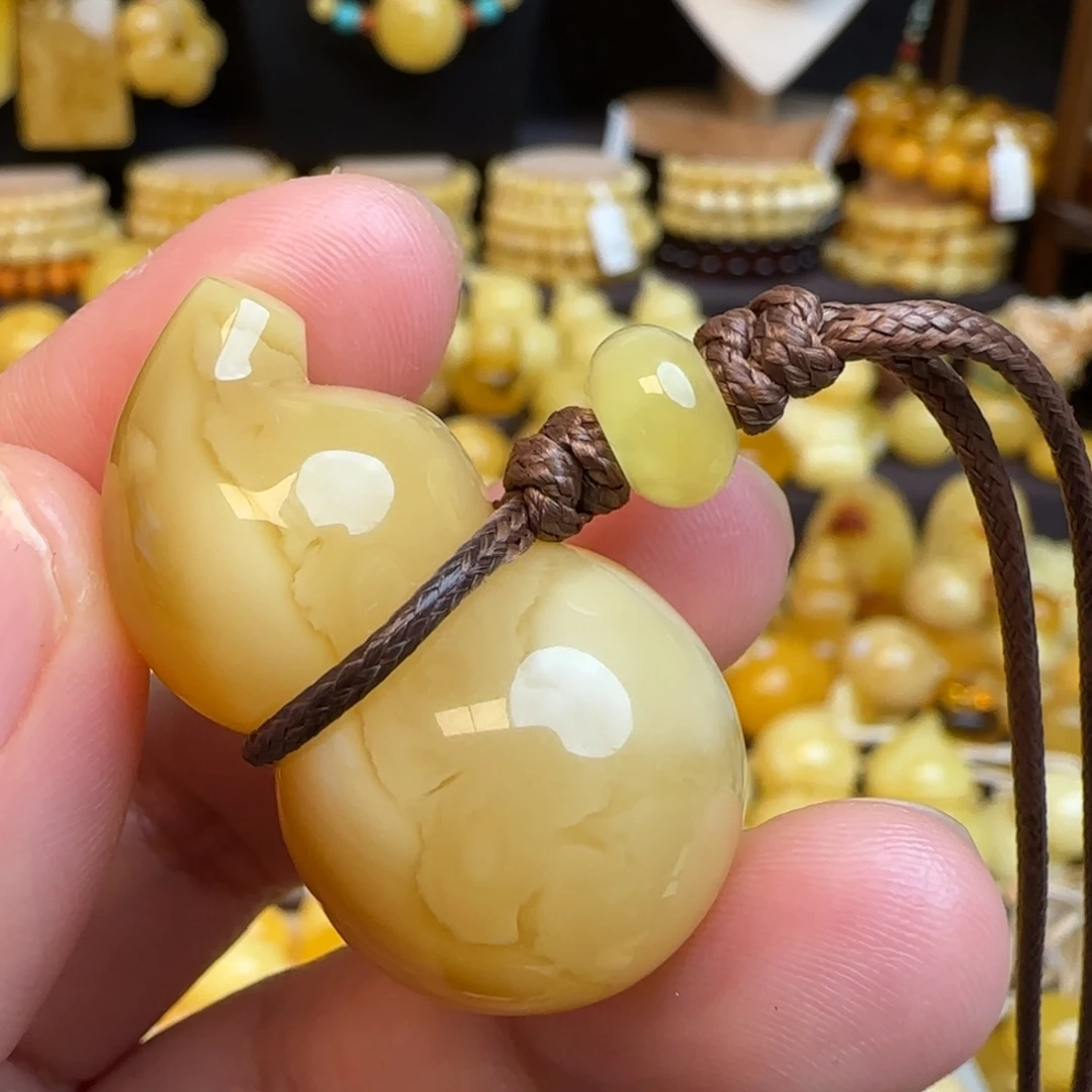 琥珀未镶嵌套链天然俄料蜜蜡葫芦吊坠