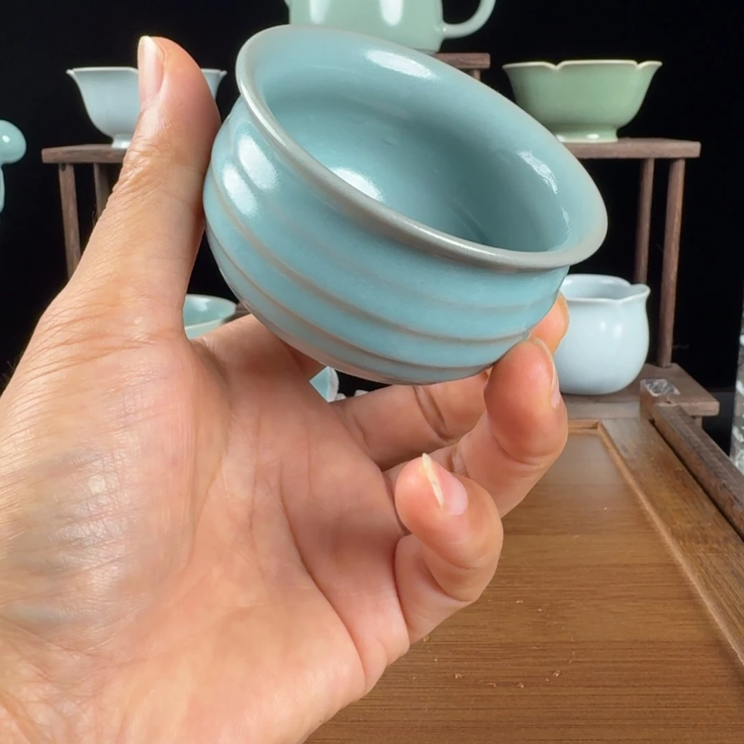 摆件汝瓷炫纹杯原矿原釉
