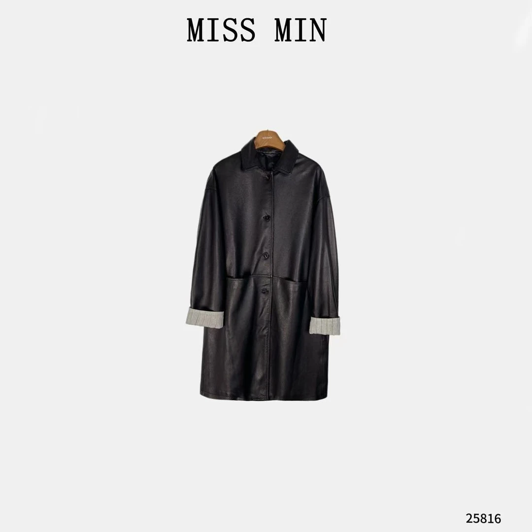 MISS MIN【暮影】时尚翻领羊皮皮衣微奢服装显气质风衣皮外套 25816