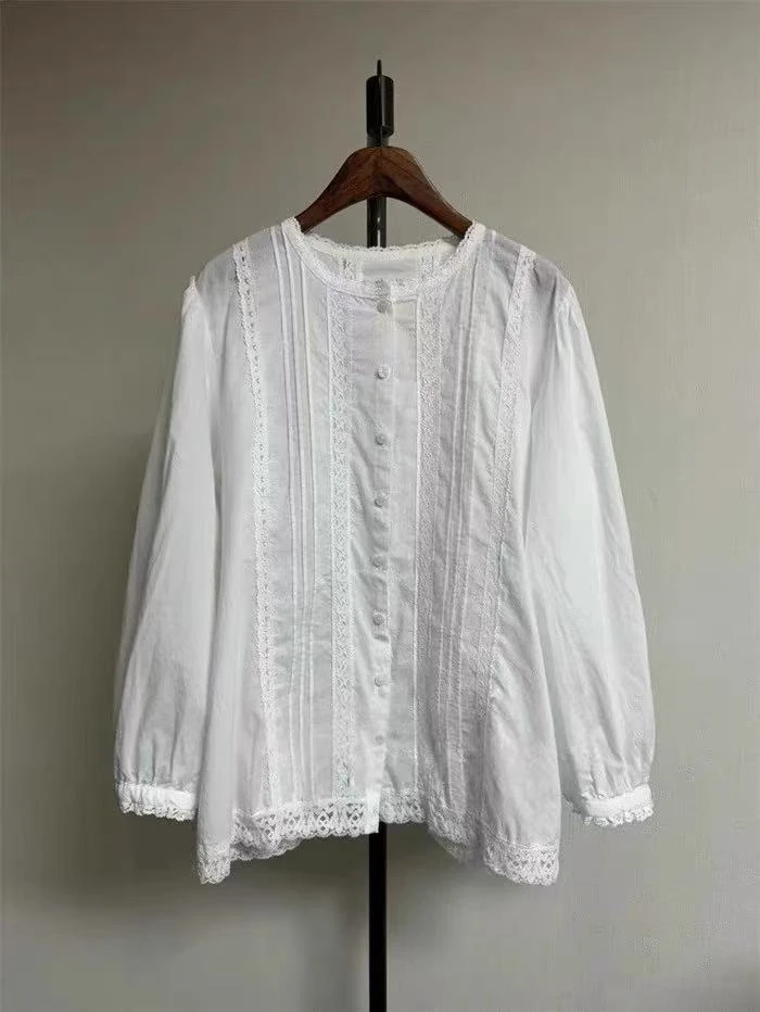 韩国东大门正品代购 gold甜美蕾丝花边长袖衬衫（no退 no换）