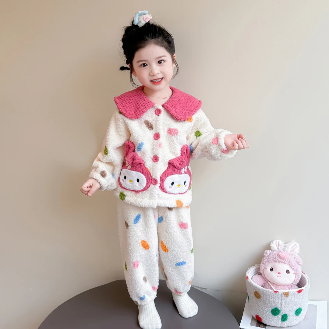 女童睡衣珊瑚绒秋冬季套装女宝宝冬款加厚保暖儿童家居服两件套