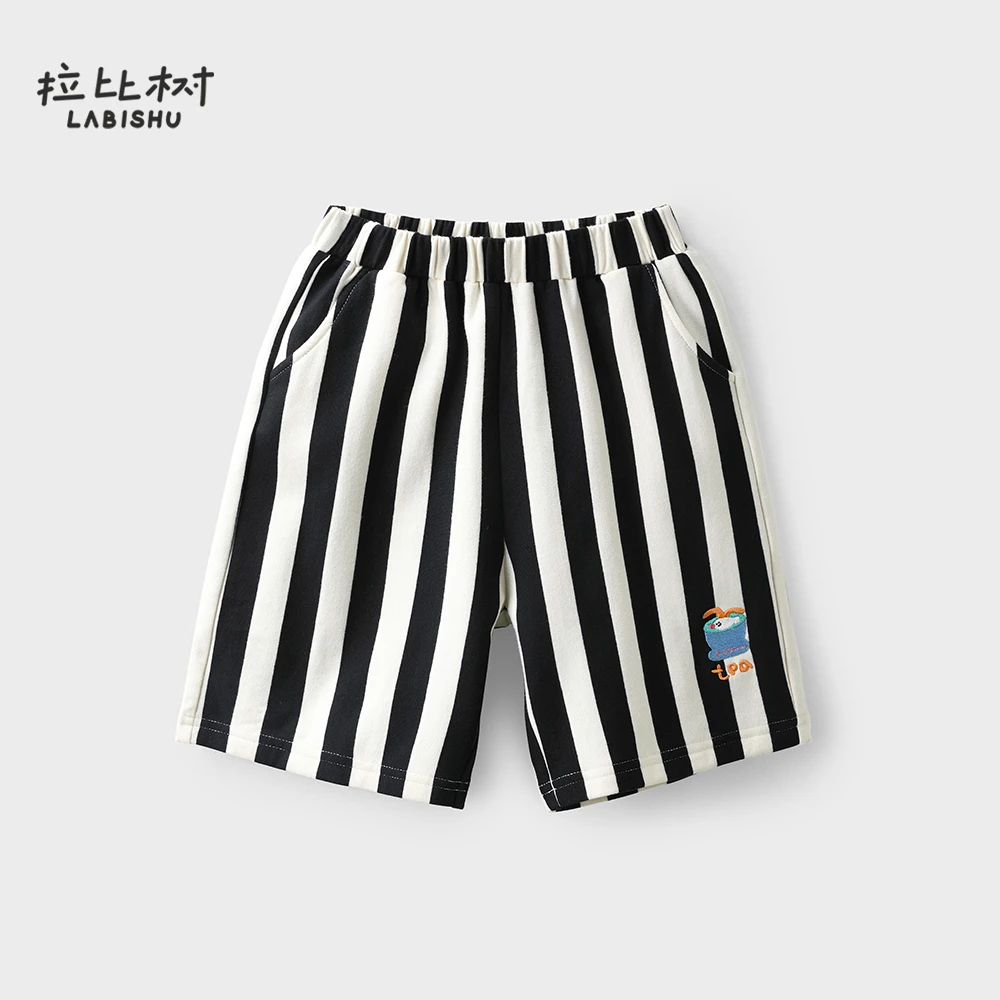 拉比树男童运动儿童短裤清凉小店条纹裤宽松透气夏季简约休闲裤