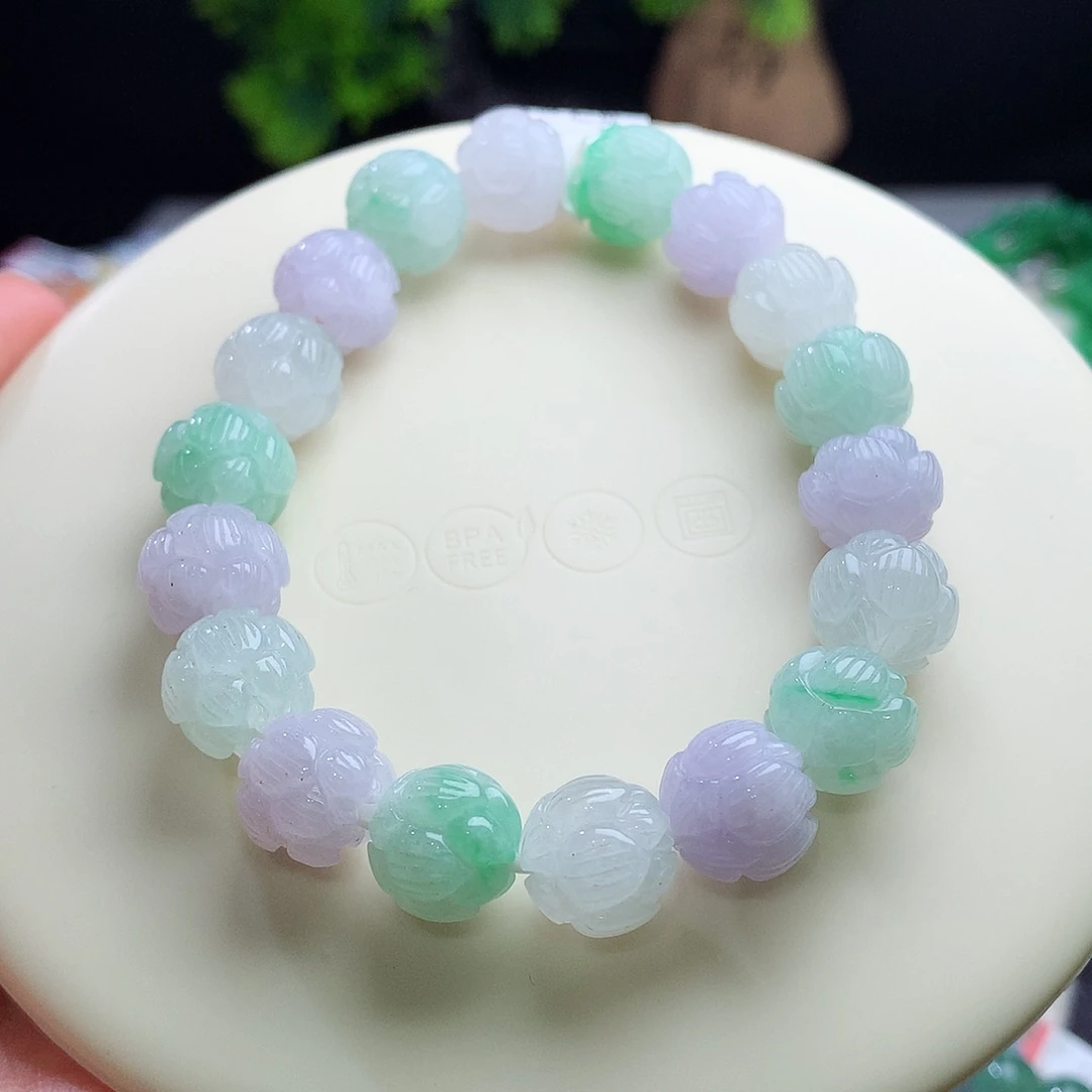 未镶嵌手串翡翠卡11+mm马卡龙莲花珠 好运连连！