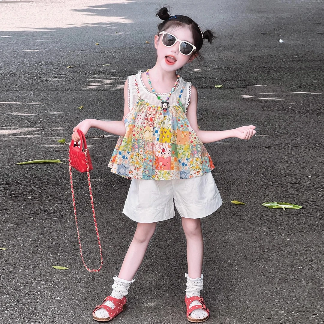 女童夏日超好看套装2025新款女大童多巴胺上衣儿童夏季短裤两件套