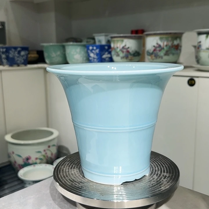 志***?天青色斗笠陶瓷盆微瑕