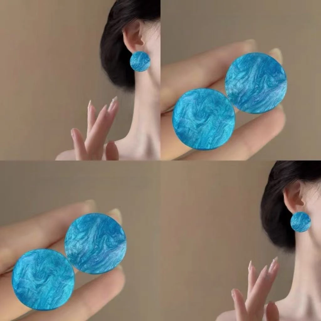 合金树脂耳饰 冰萃薄荷蓝不规则耳环女气质清冷感耳钉度假风耳饰