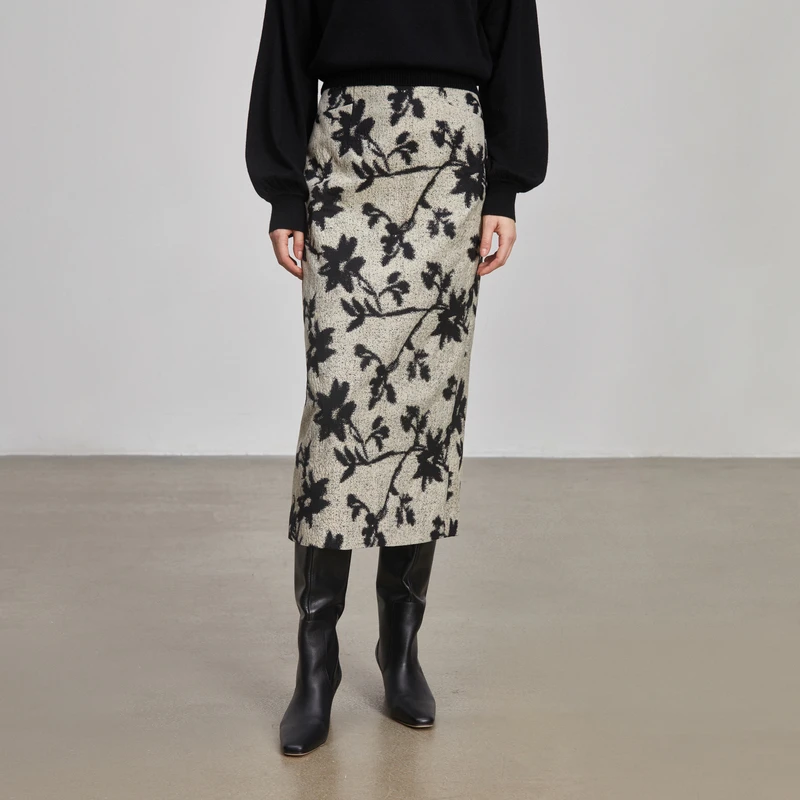 LYNEE 复古提花中长款直筒半身裙女士LGD2DAW165