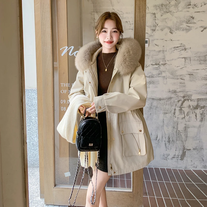 韩版保暖大毛领连帽加厚派克棉服女2025冬季新款收腰显瘦棉衣棉袄