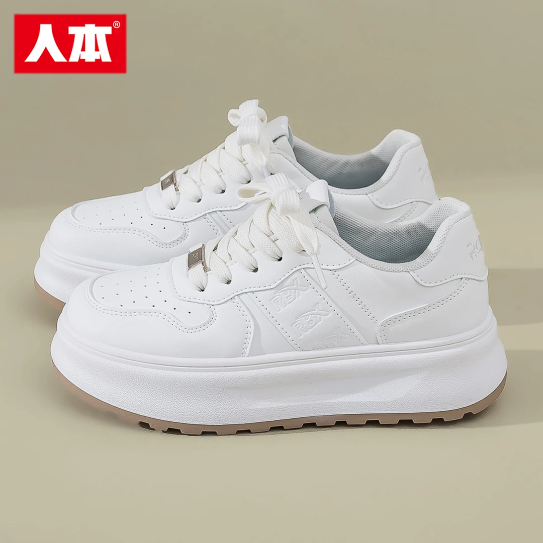 人本厚底鞋子女款2025新款爆款学生平底鞋小白鞋ins潮百搭休闲鞋