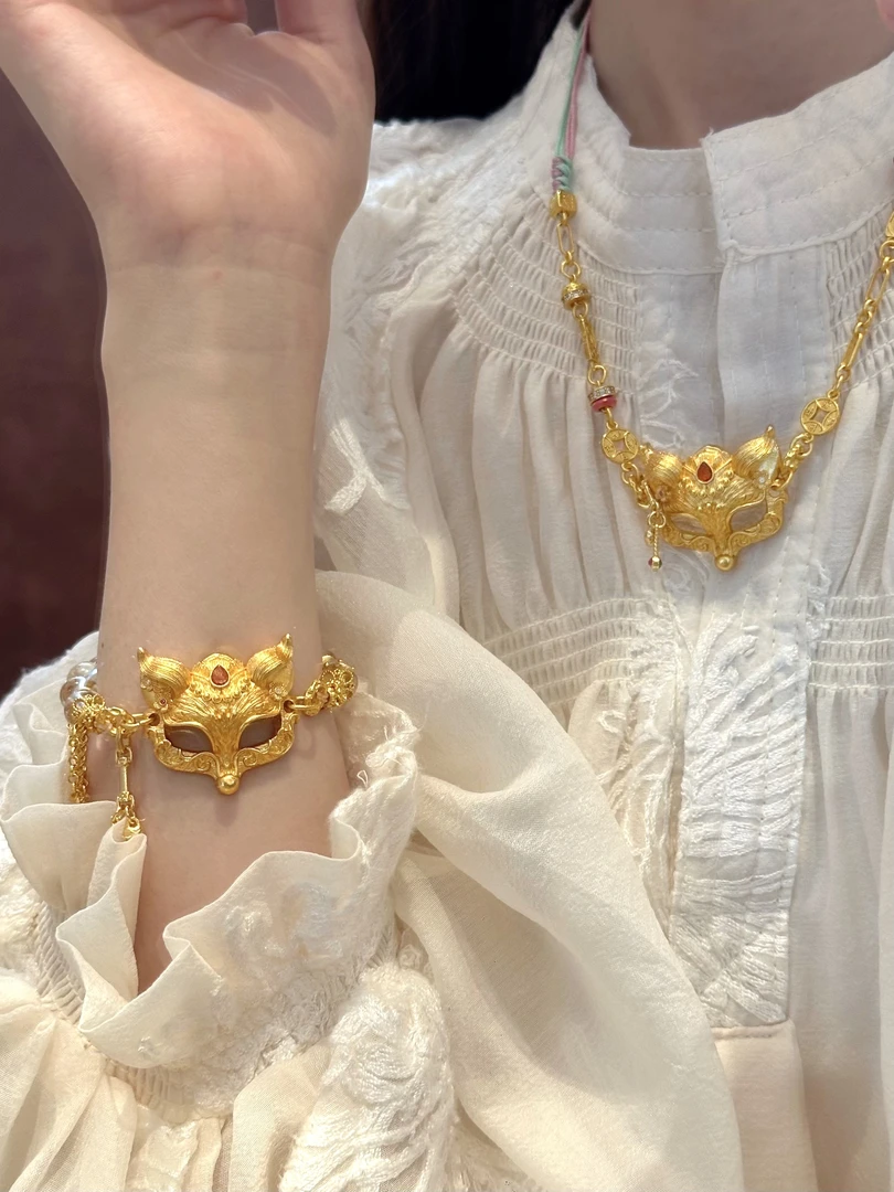 铜合金项链 狐狸面具手链项链·精工錾刻中式复古国风高级感首饰