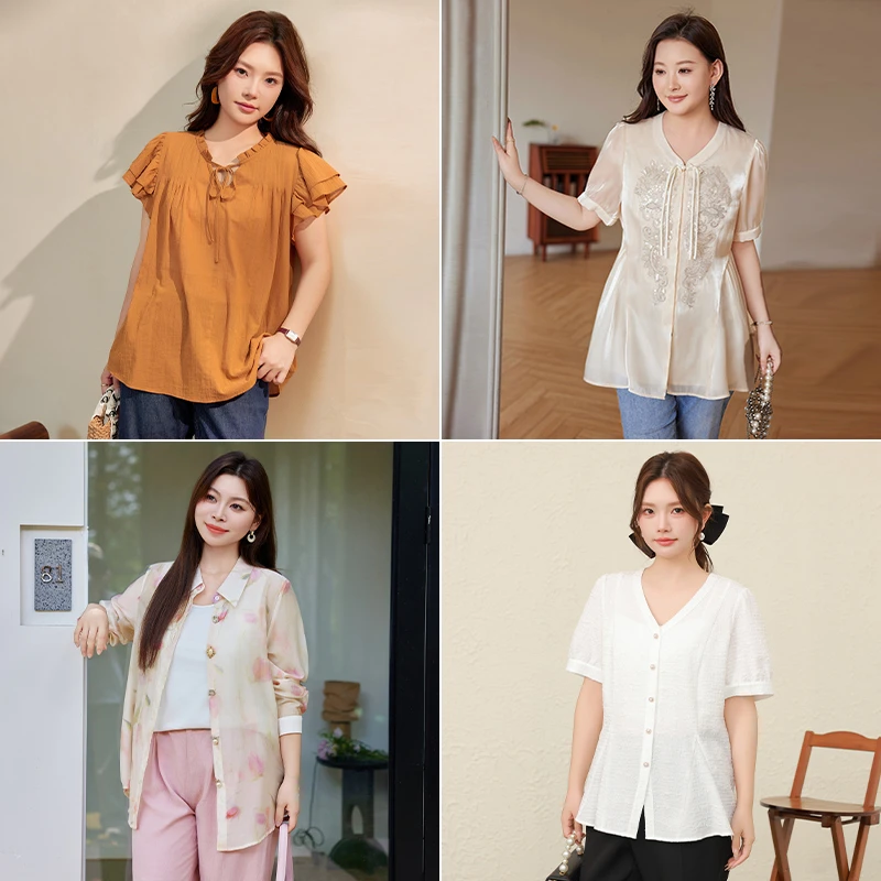 MsShe大码女装2025夏季新款显瘦短袖T恤合集M2407049