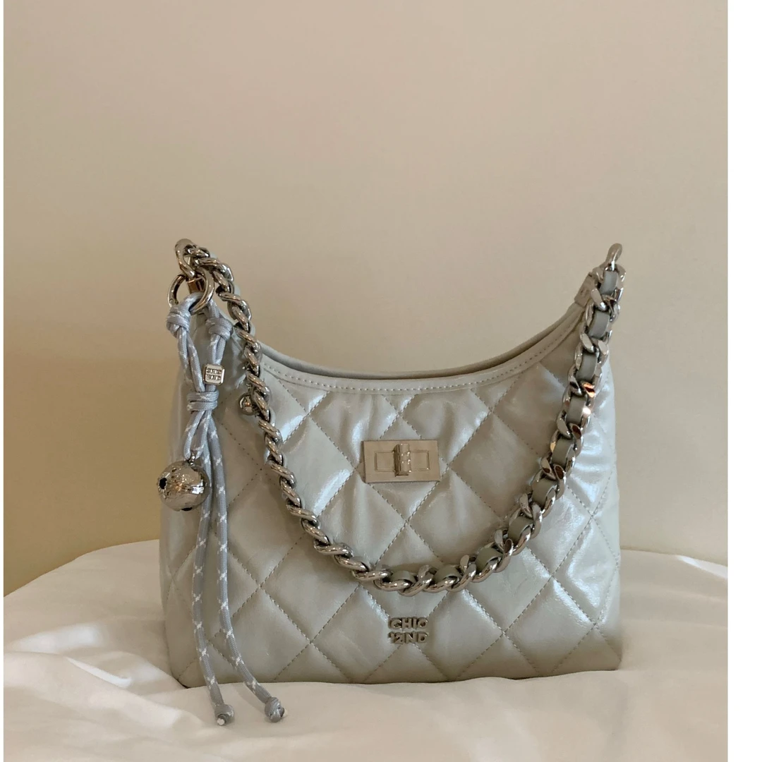 南风×Chio2nd 托特包银灰色菱格包女链条单肩斜挎包