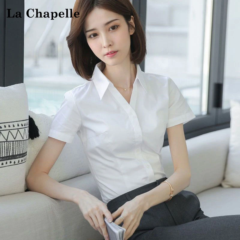 La Chapelle/拉夏贝尔高级感女装职业白色衬衫短袖上衣夏季工作服