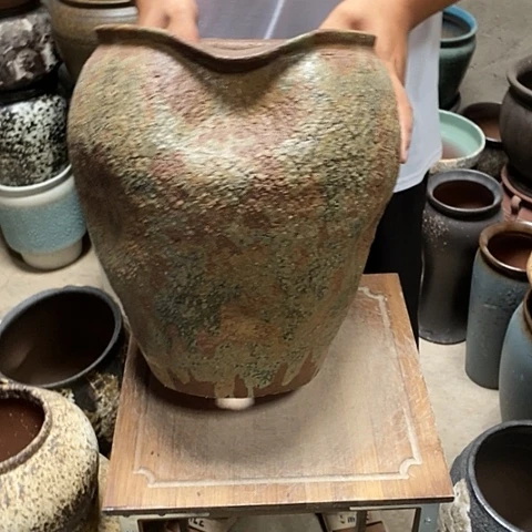 紫砂花盆口23高度32铁锈